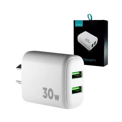 CARGADOR CELULAR CABEZAL 30W X 2 USB QC 3.0 6A + CABLE USB A LIGHTNING IPHONE APPLE